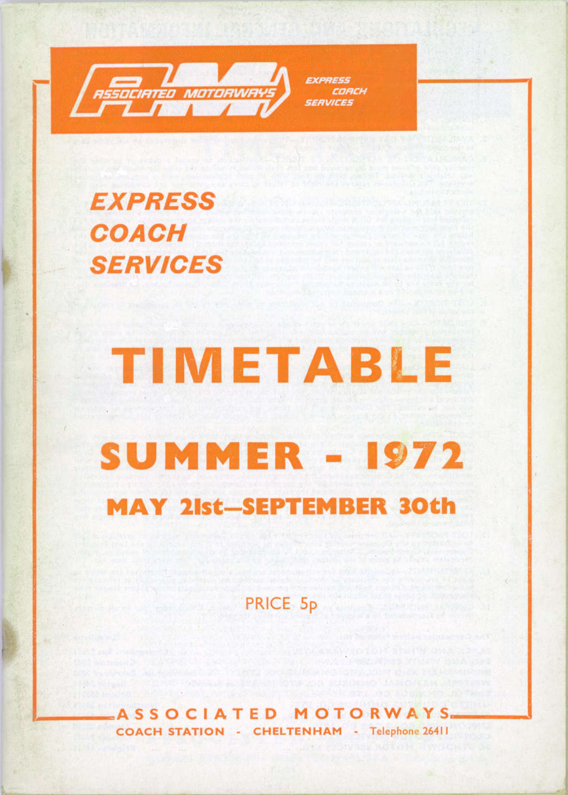 Associated Motorways Summer 1972 timetable cover